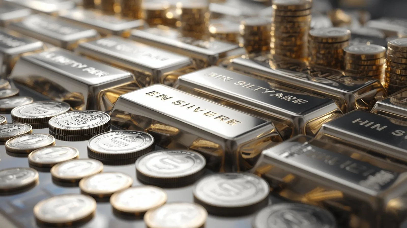 Silver bars and coins